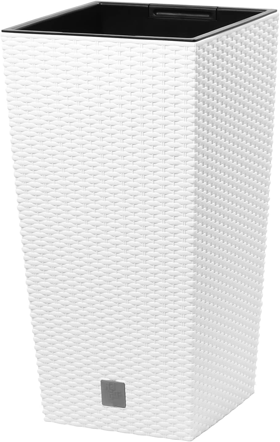 Prosperplast potter/potter i rattan-look med indsats | 26,5 x 26,5 x 50 cm | antracit | vejr- og UV-bestandig | lavet af robust plastik | til indvendig og udvendig