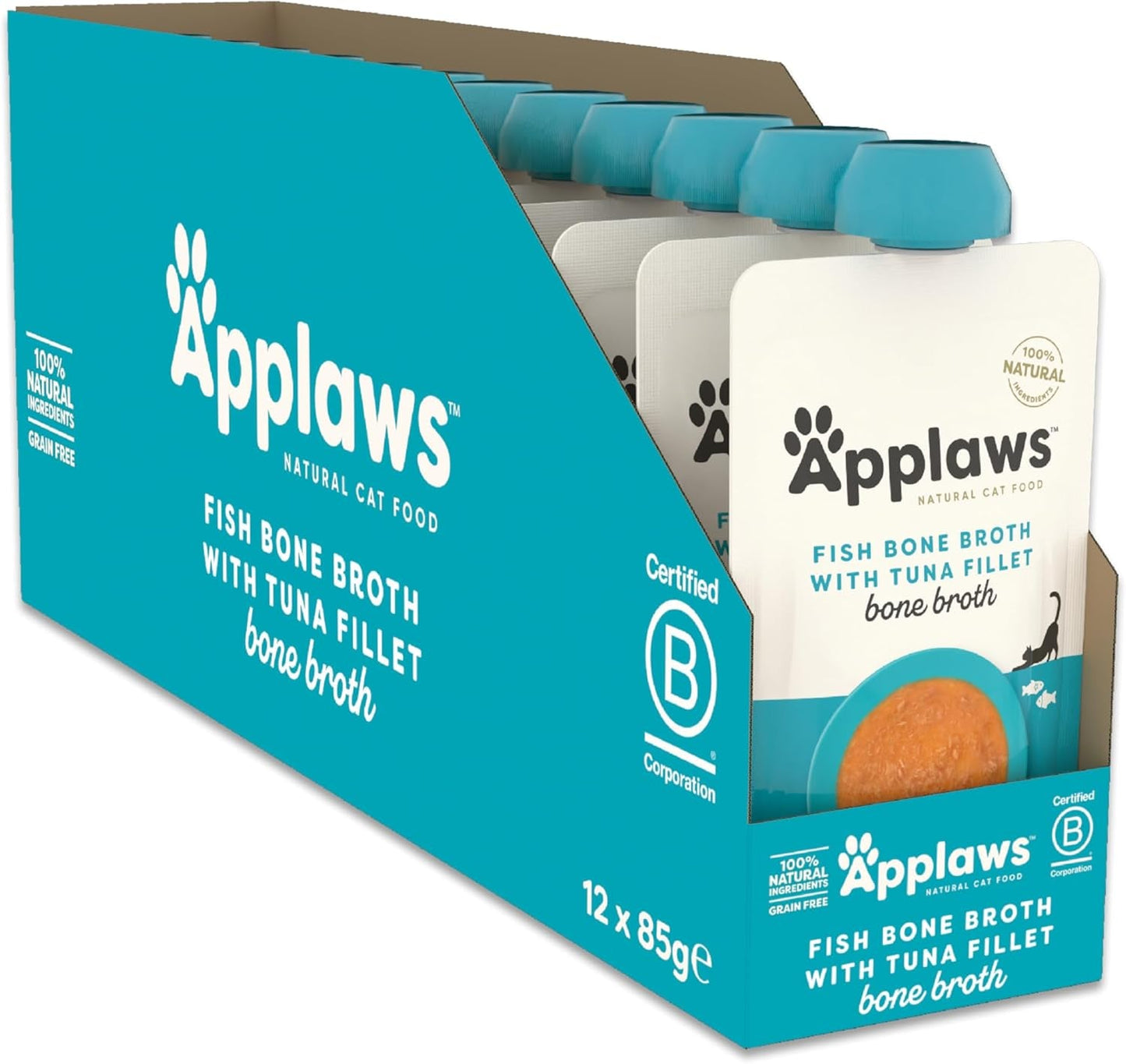 Applaws 100 % naturligt våd kattefoder - fiskebenssuppe med tun, 12 filterposer x 85 g