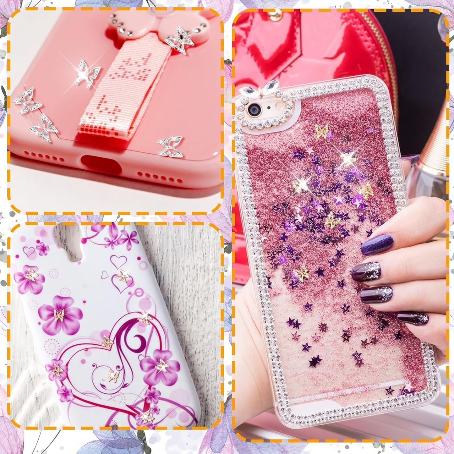 80 stk 3D Butterfly Nail Charms Legering Sommerfugl Guld Sølv Glitter Negle Art Decorations Negle Smykker Tilbehør DIY Manicure til kvinder