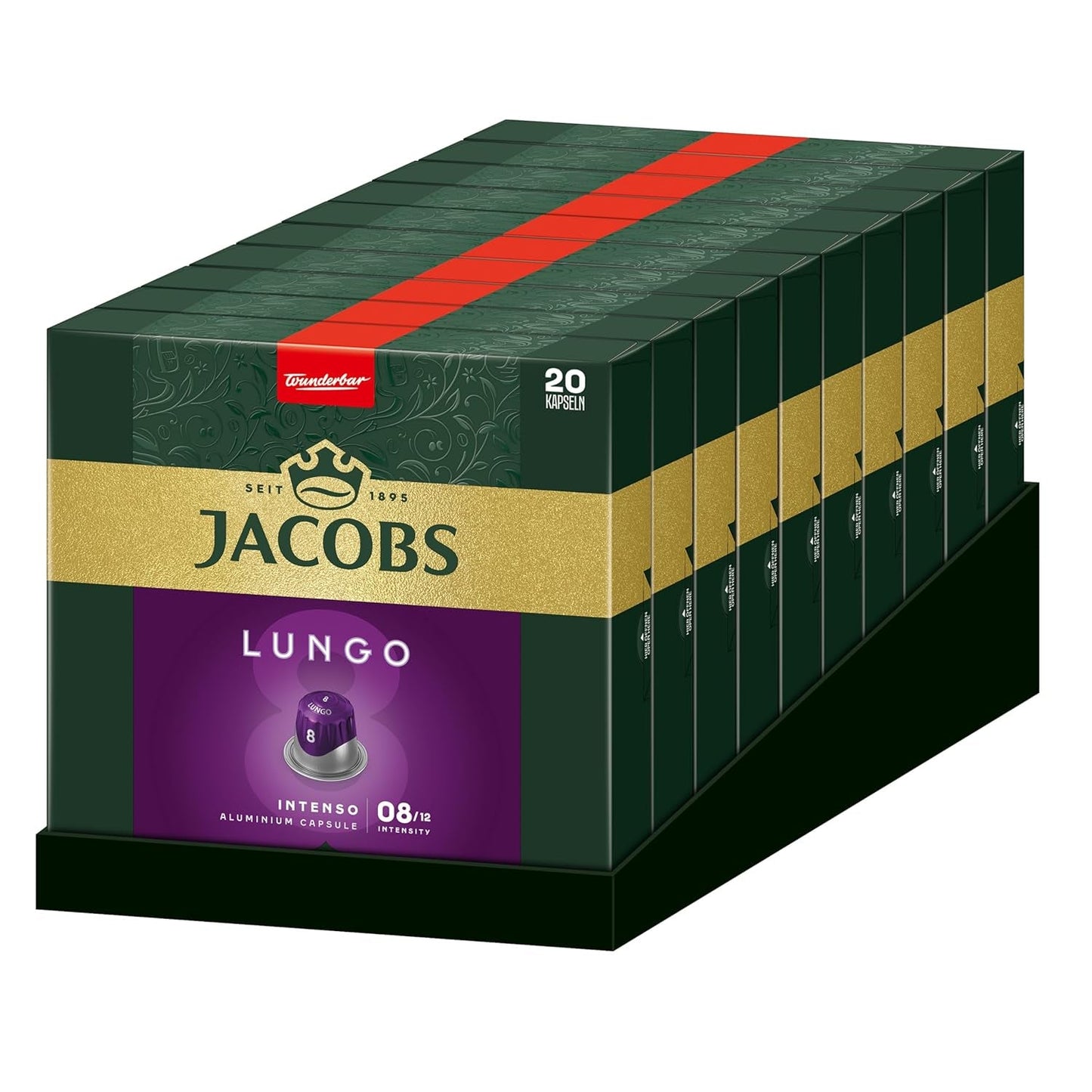 Jacobs Kaffeekapseln Lungo Intenso, Intensität 8/12, 10 x 20 Getränke, Nespresso* kompatibel Kaffee Kapseln, 200 Kapseln