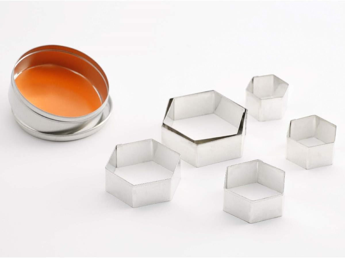 Thermohauser kiksformsæt (rustfrit stål) sekskant med glat kant 6 stykkers diameter 4,5 - 9,5 cm pakket i tin opbevaringsæske sølv