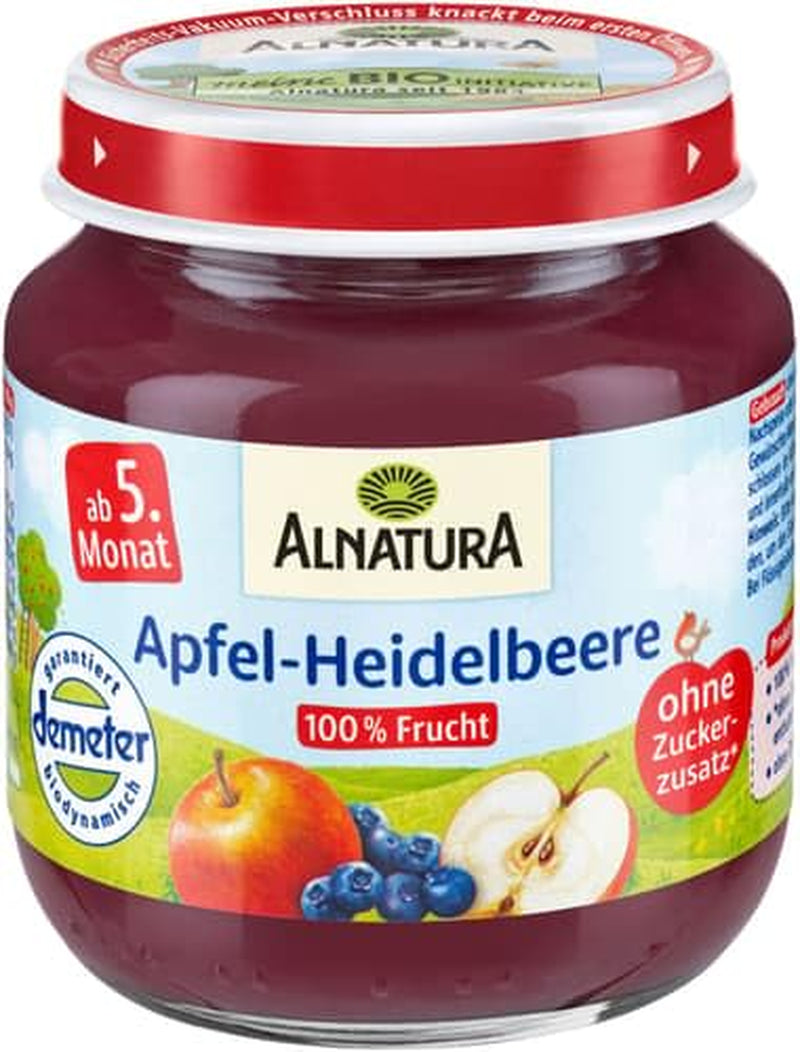 Demeter glaskrukke med æbler og blåbær, 125 g