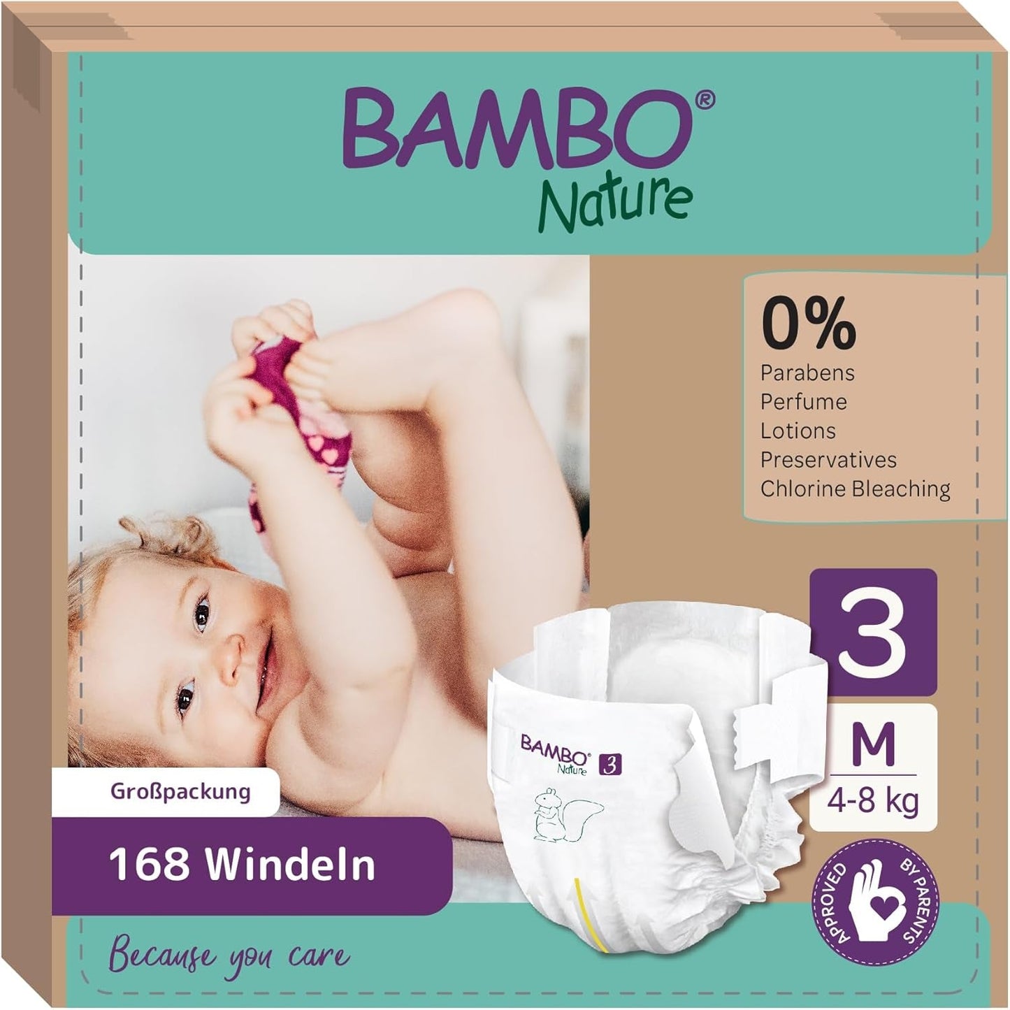 Bambo Nature Babybleer, Størrelse 1 (2-4 kg), 132 Count Månedsæske | Premium bleer med forbedret lækagebeskyttelse | Ultimativ komfort og frihed for nyfødte | Dermatologisk testede bleer
