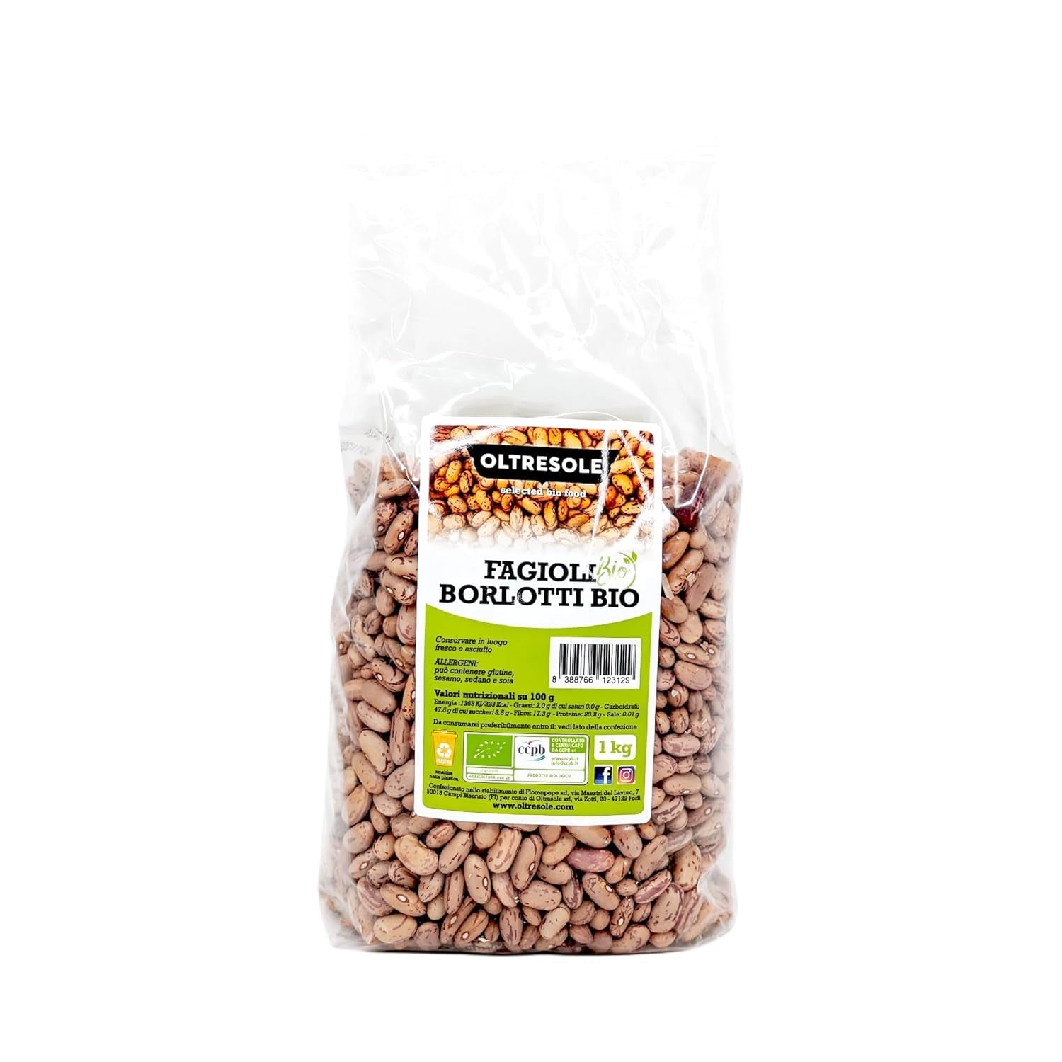 Økologiske Borlotti bønner 5 kg, Tørrede økologiske bælgfrugter fra kontrollerede afgrøder, Ideel til salater, supper og tilbehør, Praktisk format