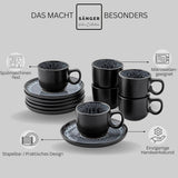 SANGER Sydney | Keramisk espressokopsæt med 12, mokkakopsæt til 6, kopper og underkopper, tåler opvaskemaskine og mikroovn, mørkegrå, 80 ml | VÆRDIINDSAMLING
