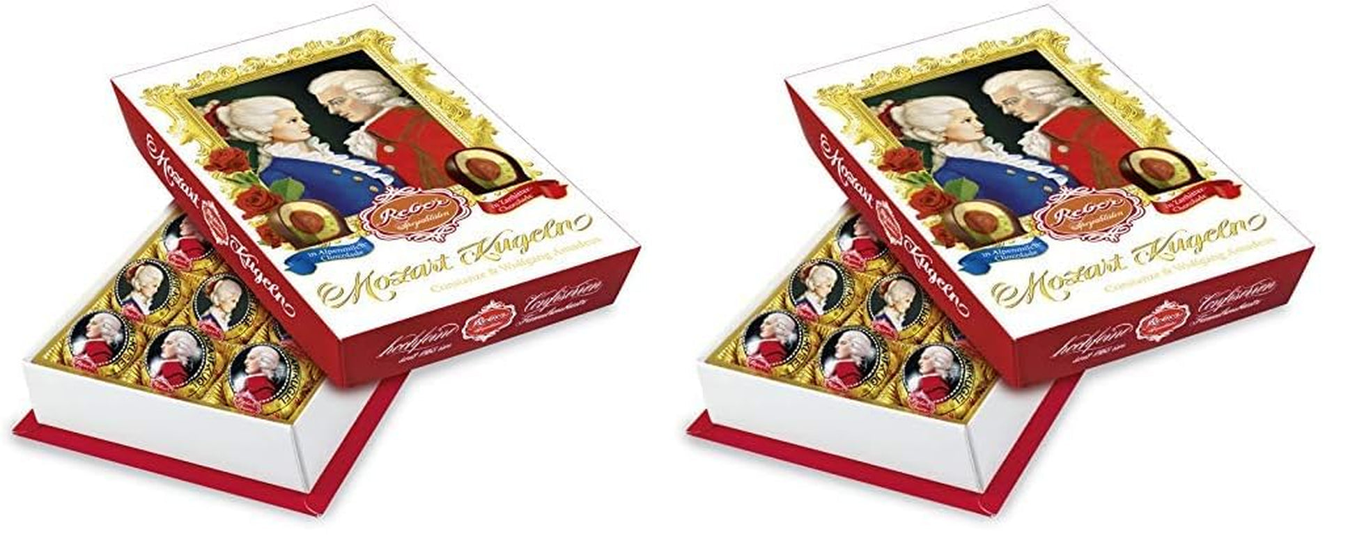 Reber Mozart kugler med mørk chokolade, pakke med 6 med marcipan og nougat, vegansk - 1 x 120 g