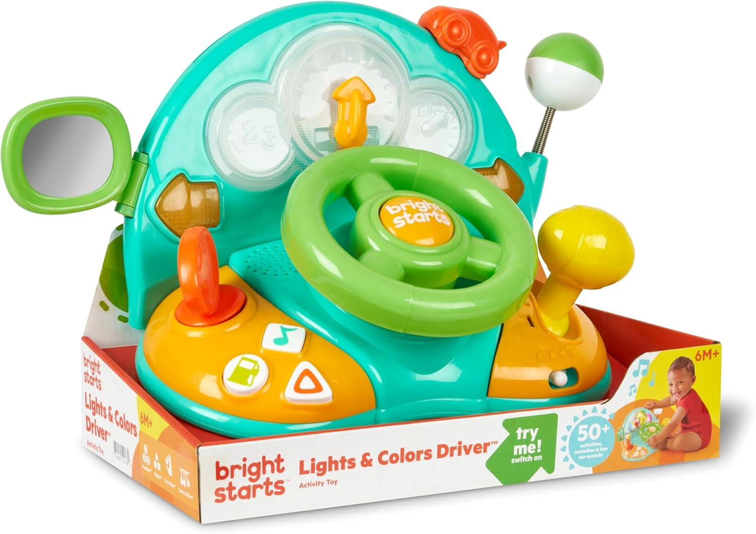 Bright Starts, legetøjsrat, Lights & Colors Driver, med musik, bilstøj, blink, gearstang og mere Bebe Toys Naty Shop Multicolor 1