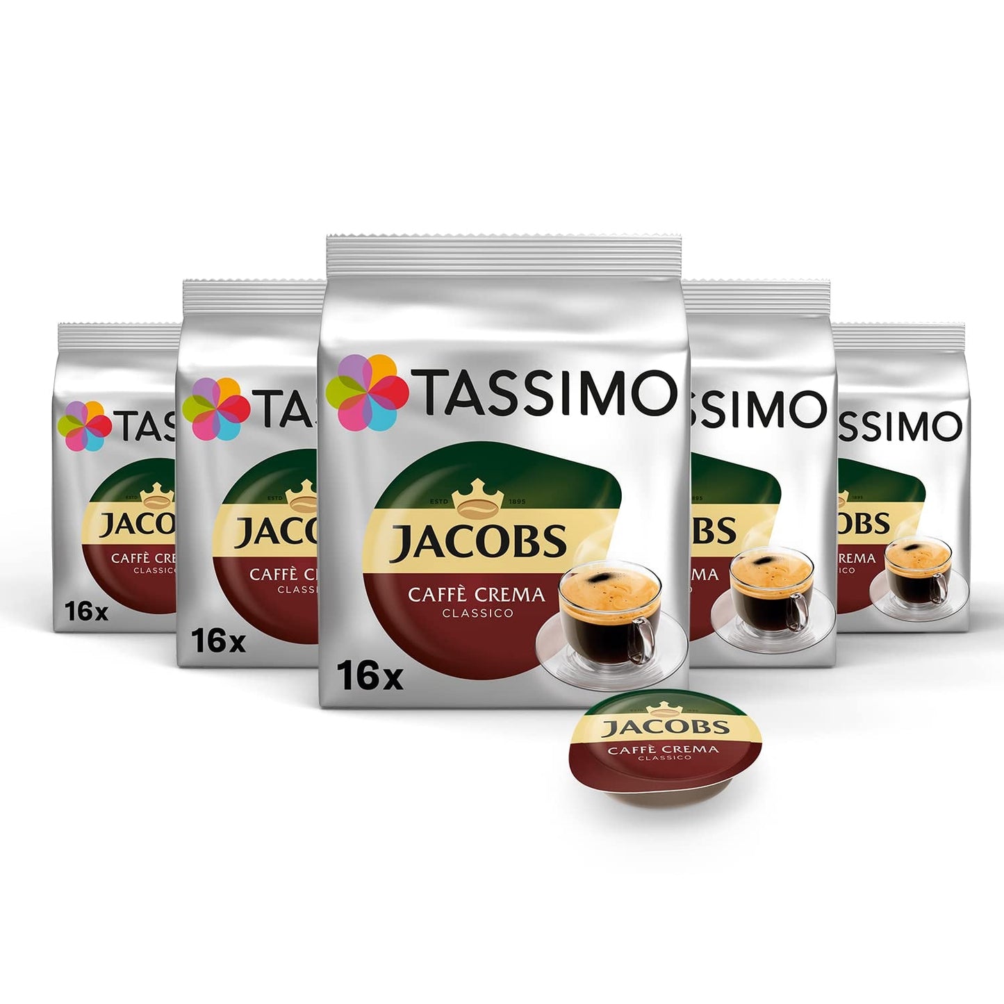 Tassimo Kapseln Jacobs Caffè Crema Classico, 5 x 16 puder, 80 Kaffeekapseln