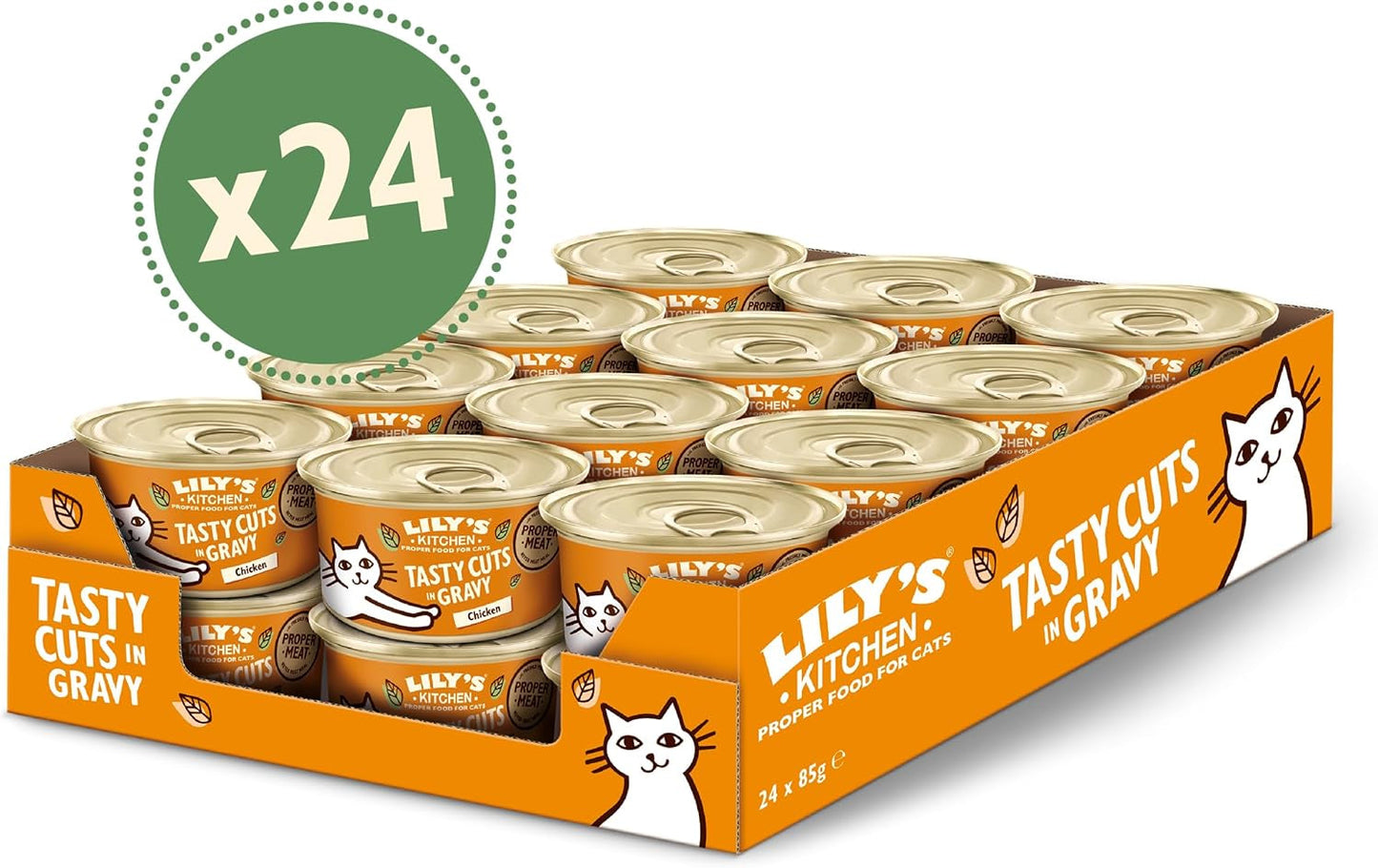Lily's Kitchen Naturligt vådfoder til voksne katte, dåse, velsmagende stykker i kyllingesovs, kornfri opskrift (24 bakker x 85 g)