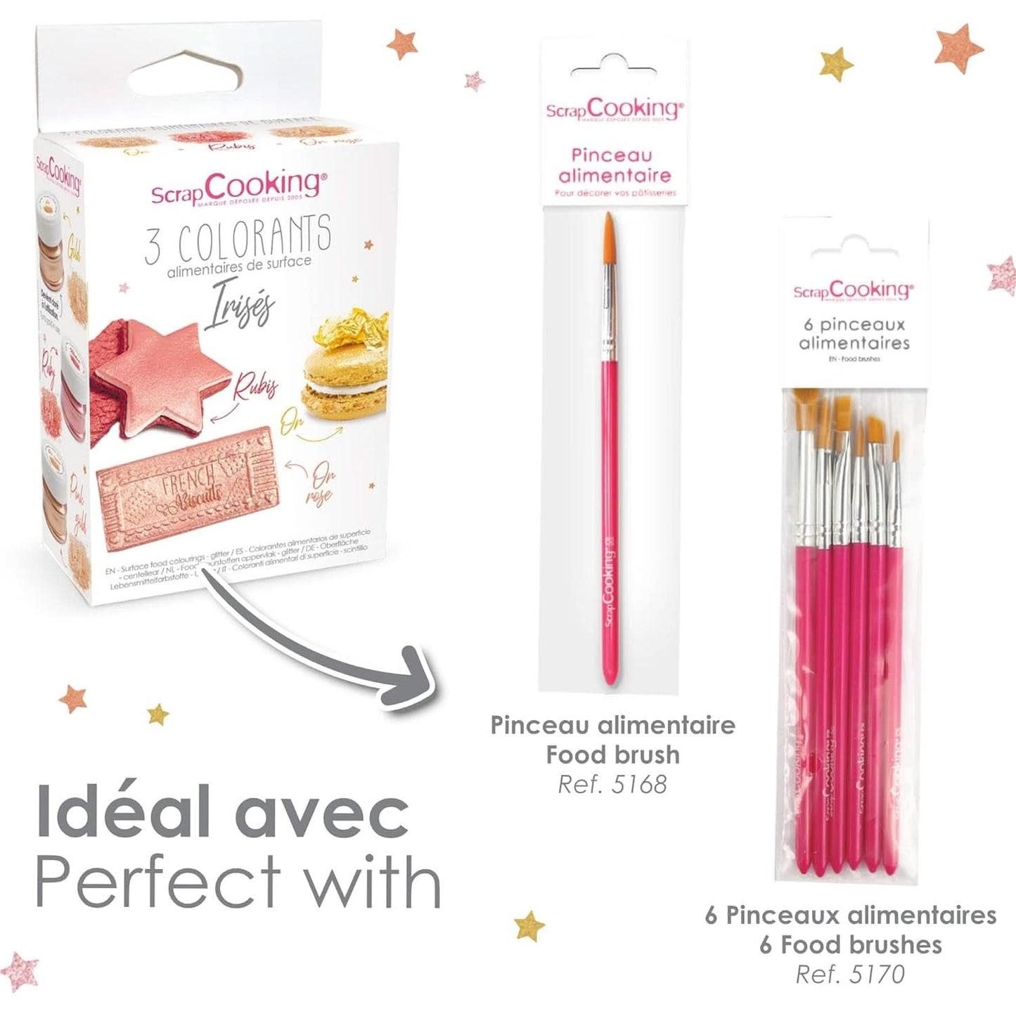 ScrapCooking, Sæt med 3 madfarver, Guld, Rose-Guld og Ruby, metalliske nuancer, 3 x 5 gram Naty Shop