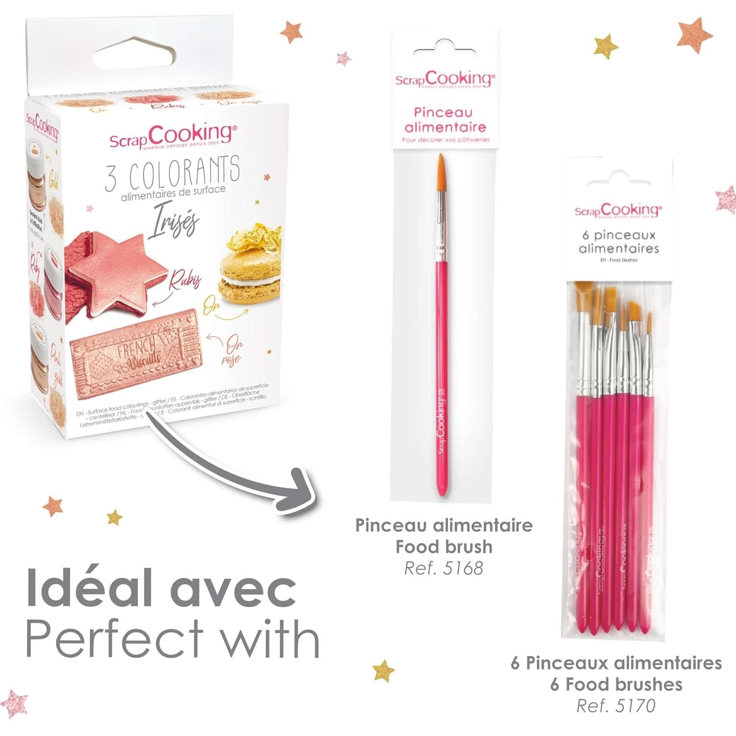ScrapCooking, Sæt med 3 madfarver, Guld, Rose-Guld og Ruby, metalliske nuancer, 3 x 5 gram Naty Shop
