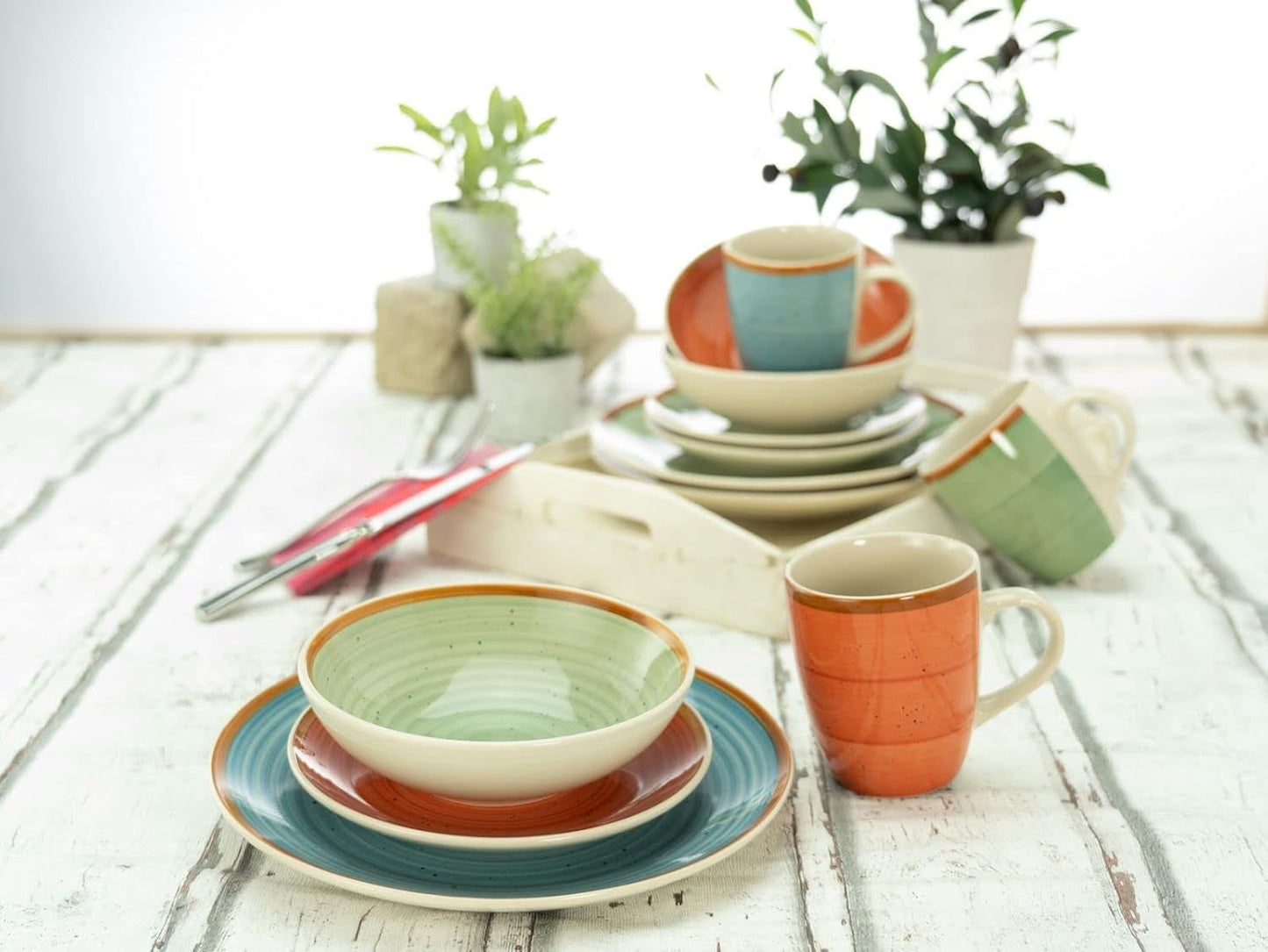 CreaTable, 22851, COUNTRY-serien, 24-delt porcelænssæt til 6, Porcelænskombinationsservice, Tåler opvaskemaskine og mikroovn, Kvalitetsfremstilling