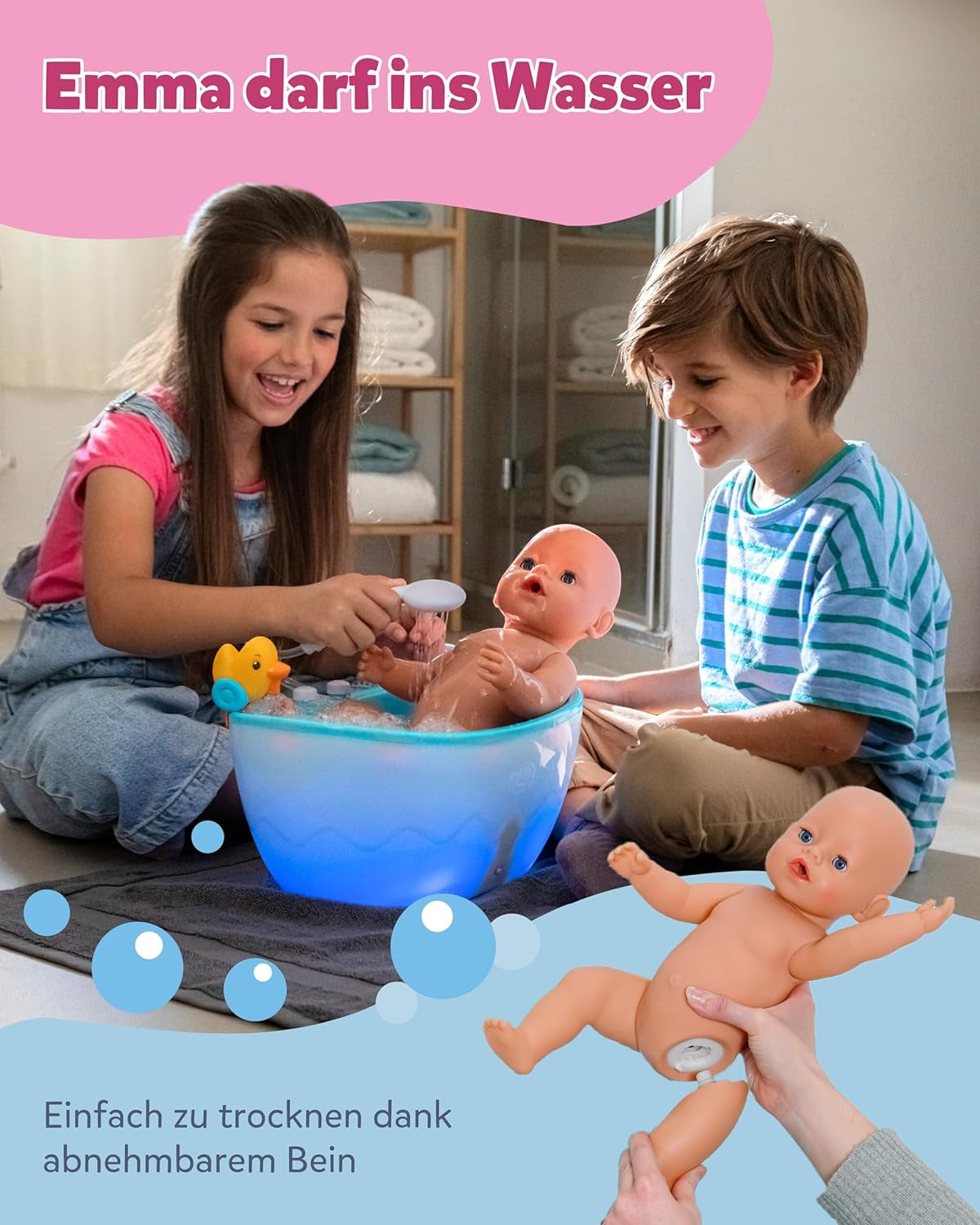 BABY Born Emma - babydukke 43 cm - 10 funktioner inklusive tilbehør og madras - Fungerer fuldt ud uden batterier - Velegnet til børn fra 3 år og derover