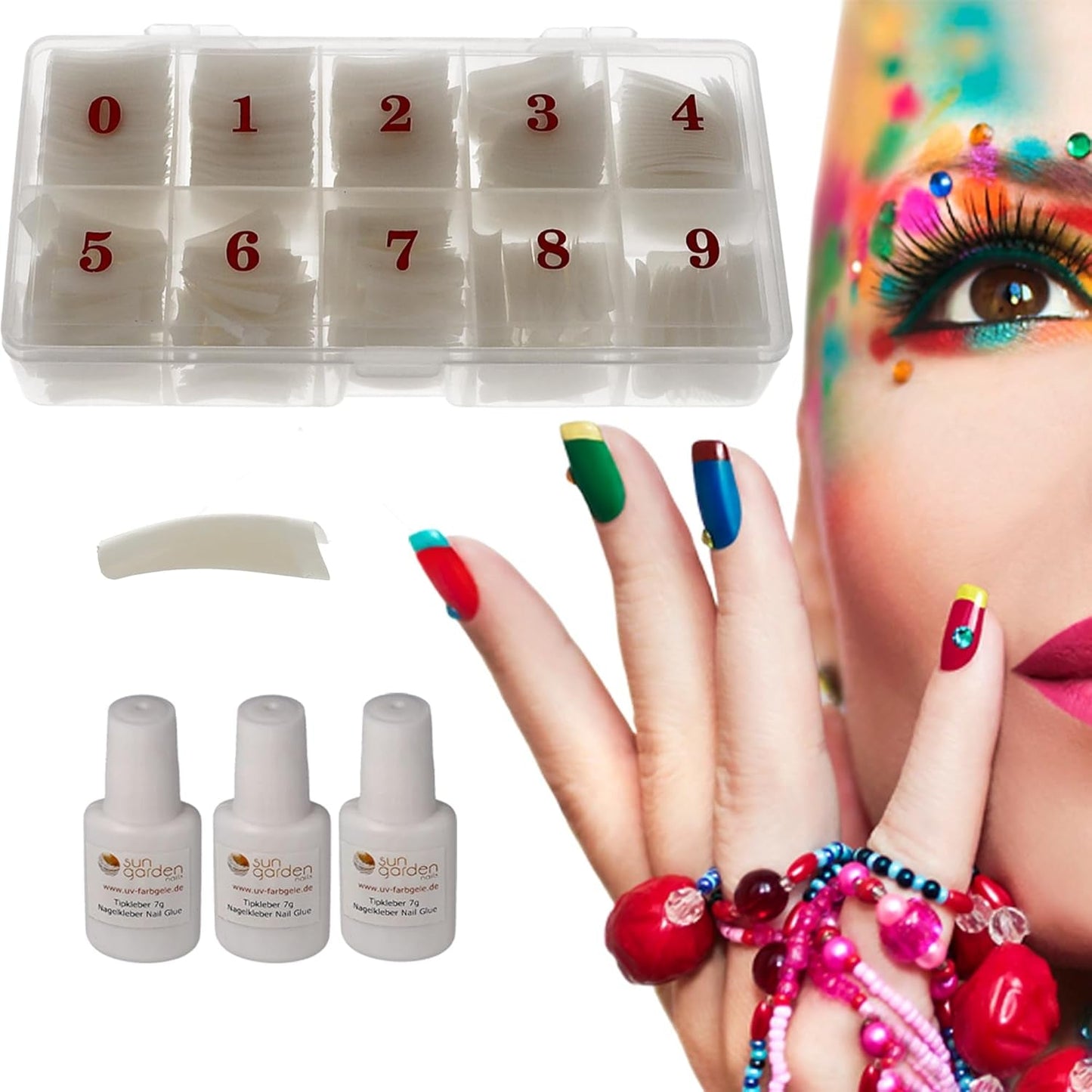 Sun Garden Nails Tipbox 500 Tips Inkl. 3 Tips Lim Tips Negle Tips Lim - modellering af negle