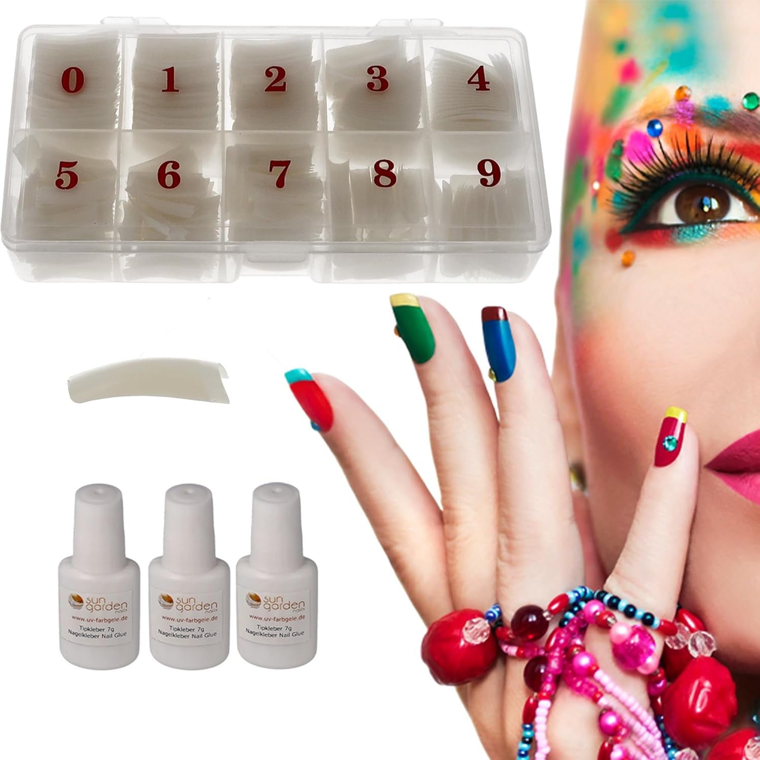 Sun Garden Nails Tipbox 500 Tips Inkl. 3 Tips Lim Tips Negle Tips Lim - modellering af negle