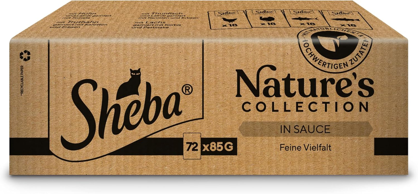 SHEBA Nature's Collection i sovs - højkvalitets våd kattefoder, fine varianter (MSC) i portionsposer - 72 x 85 g