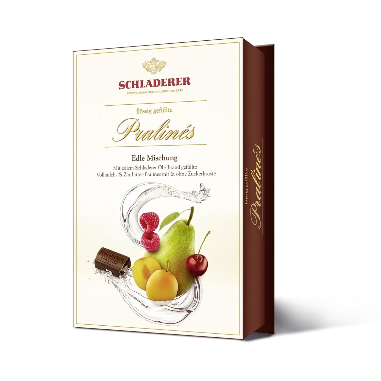 RCP Schladerer Pralines, fint sortiment, mælk og mørk chokolade, med og uden sukkerskorpe, flydende fyld, indeholder alkohol, fantastisk gave, 255g
