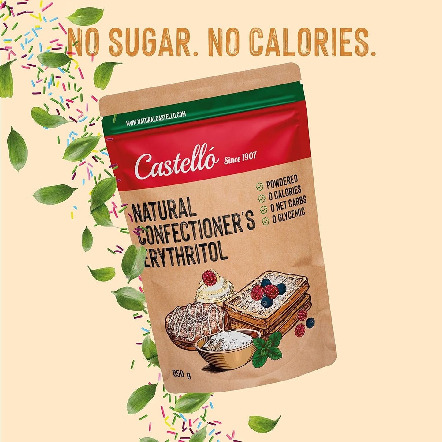 Naturlig erythritol - flormelis | 10G = 7G sukker, 850 gram Sweeteners Naty Shop
