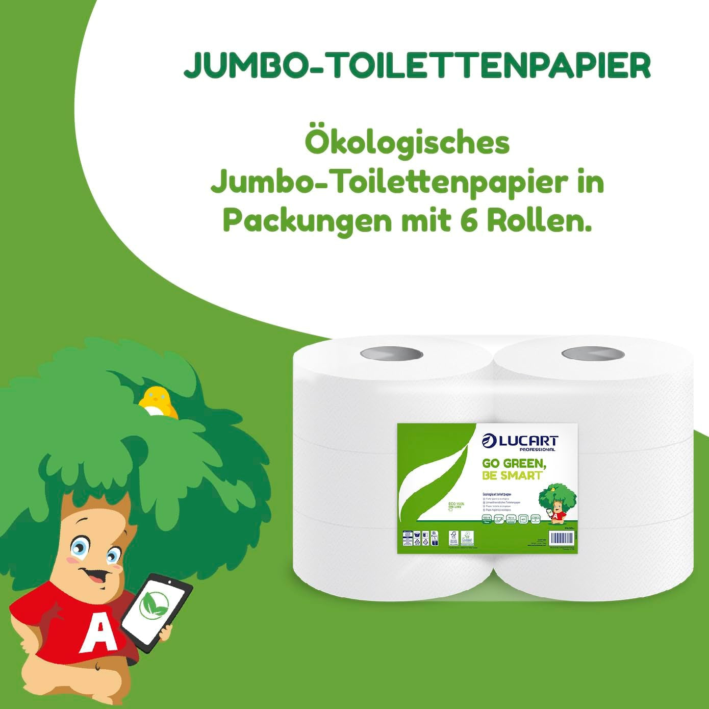 Jumbo Eco toiletpapirruller, 2-lags, håndvaskecreme med rensende, fugtgivende og udglattende formel - blomsterduft - 5L, 6 stykker (1-pakke)