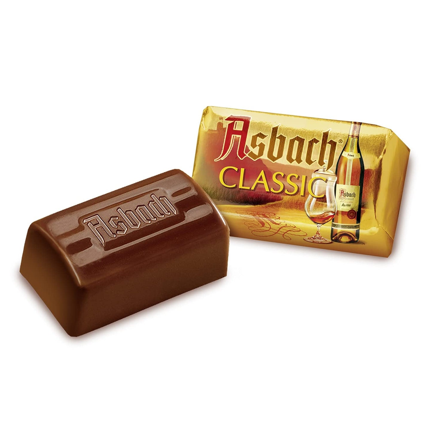 RCP Asbach delikate praliner på flasker med skorpe - 1 x 310 g - Mørk chokolade med Asbach-fyld