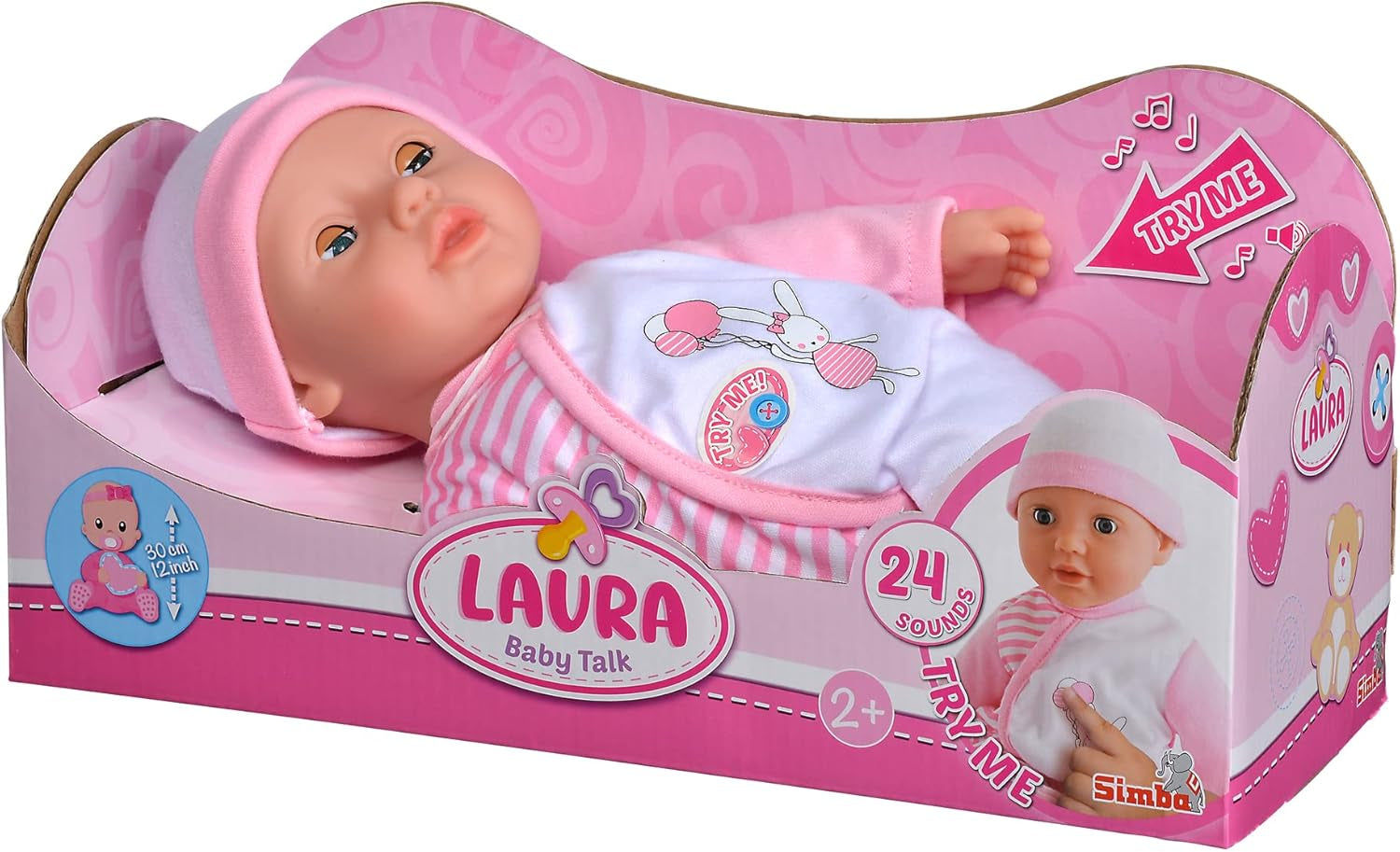Simba 105140020 - My Love Baby Talk Blød kropsdukke med søvnige øjne i sød kjole giver 24 babylyde 30 cm babydukke fra 2 år Hvid Pink Naty Shop Dukker