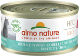 Almo Nature HFC Jelly - Vådfoder til voksne katte - Ørred og tun - Menneskelig kvalitet, glutenfri - 6 x 70g