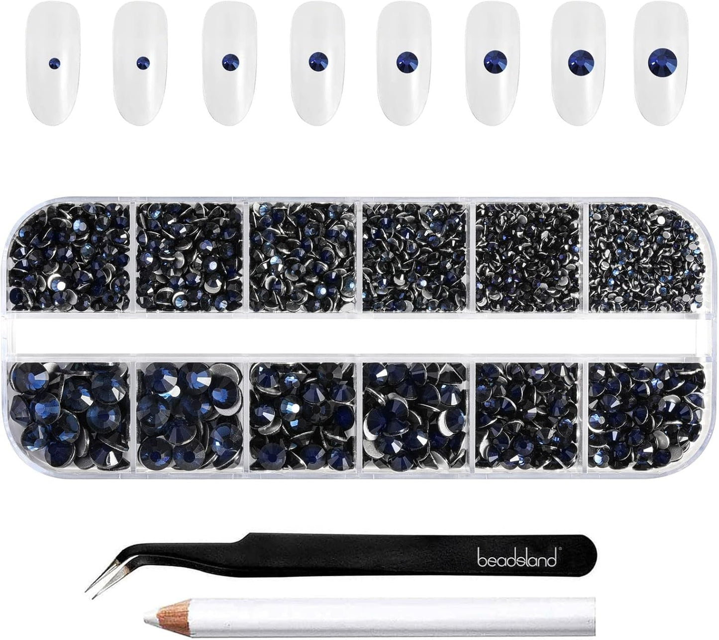 Beadsland 2500 stk Glas Nailart Strasssteine ​​​​Kristall Flatback Edelsteine ​​​​Runde, ​​Für Handwerk Gemischt 8 Größen SS4 ~ SS30 Mit Picking Pinzette Und Stift (Kristall Weiss)