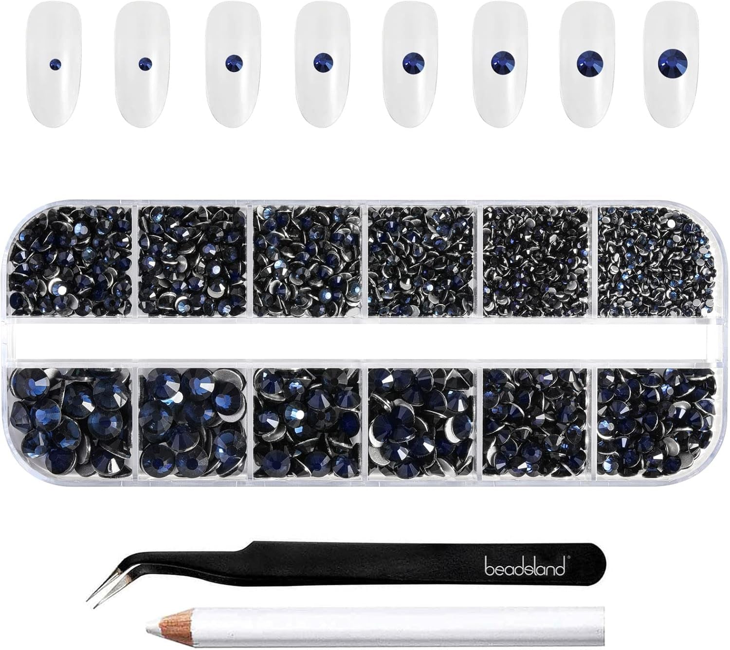 Beadsland 2500 stk Glas Nailart Strasssteine ​​​​Kristall Flatback Edelsteine ​​​​Runde, ​​Für Handwerk Gemischt 8 Größen SS4 ~ SS30 Mit Picking Pinzette Und Stift (Kristall Weiss)