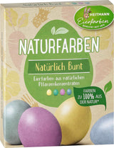 Heitmann Egg Dye Natural Dye Sæt, 3 Egg Dye Pulvere (gul, lilla, grå-blå), græspapir klistermærkeark