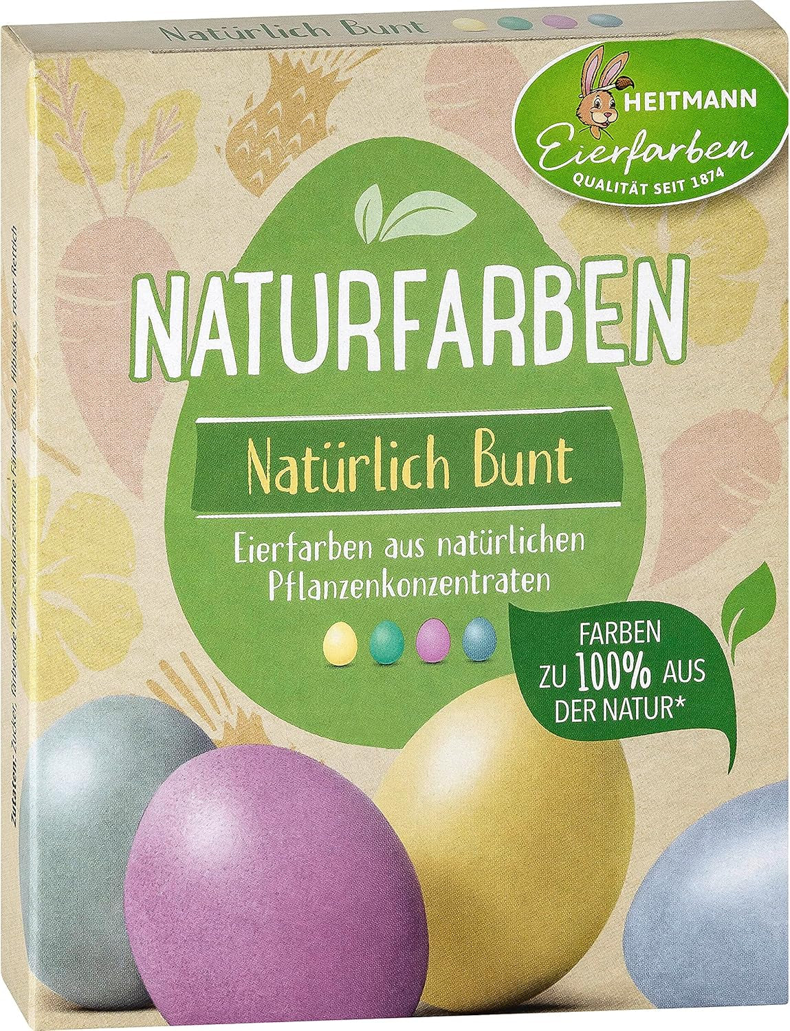 Heitmann Egg Dye Natural Dye Sæt, 3 Egg Dye Pulvere (gul, lilla, grå-blå), græspapir klistermærkeark