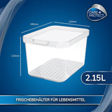 CARE + PROTECT Smart madbeholder, perfekt stabelbar, køleskabsorganisator, beskytter mad mod fugt, holder maden frisk længere, 2,15 l Madopbevaringsbokse Naty Shop
