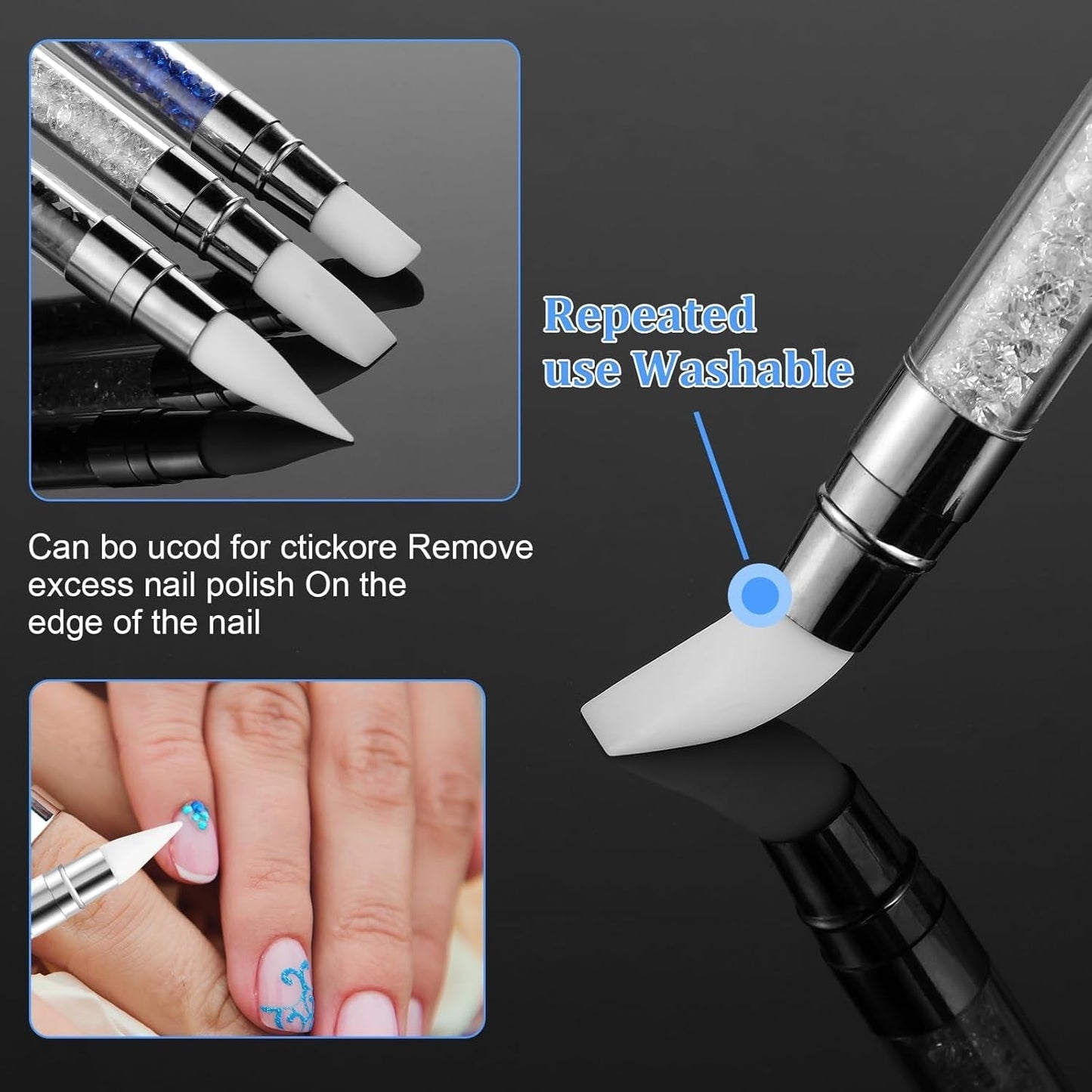 3 Stück Nagel Pinsel Silikon, Nagelkunst Skulptur Stift, Doppel Købfe DIY Maniküre Werkzeug, Strassstein Picker, Gel Schnitzen Pinsel Für Design, Shaping Drawing Carving Nagelfolie
