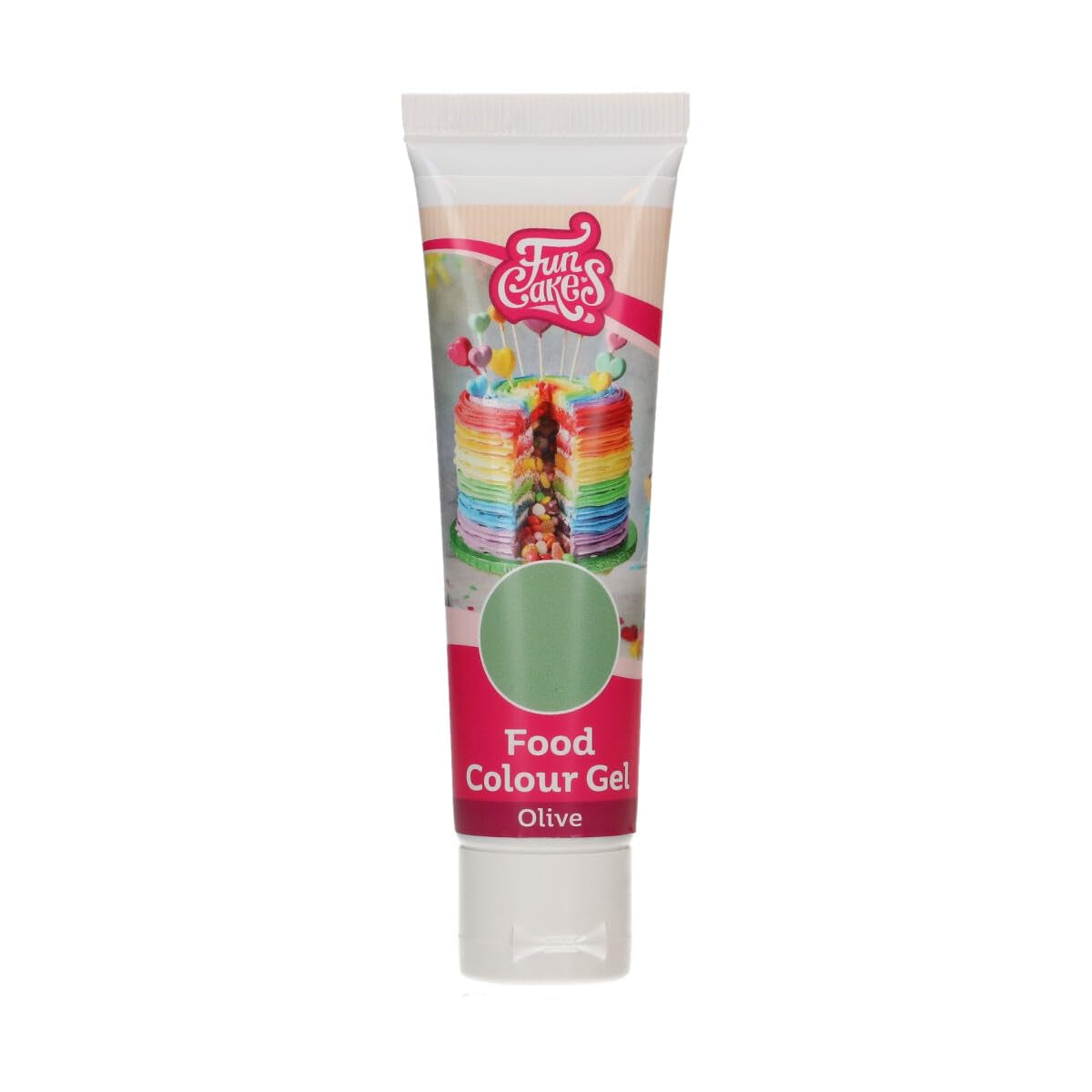 Funcakes Gel Olive food coloring: Highly concentrated food coloring for dough, cream, fondant and marzipan. Nem dosering. Enkelt dråbe for at skabe levende farver. Halal. 30 g.