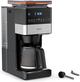 KRUPS Grind Aroma XL Espressomaskine, Aftagelig konisk kværn, Digital Kontrolpanel, XL Kapacitet (1,5 L), Hold varm funktion, Glaskaraffel, Sort/rustfrit stål, KM842810