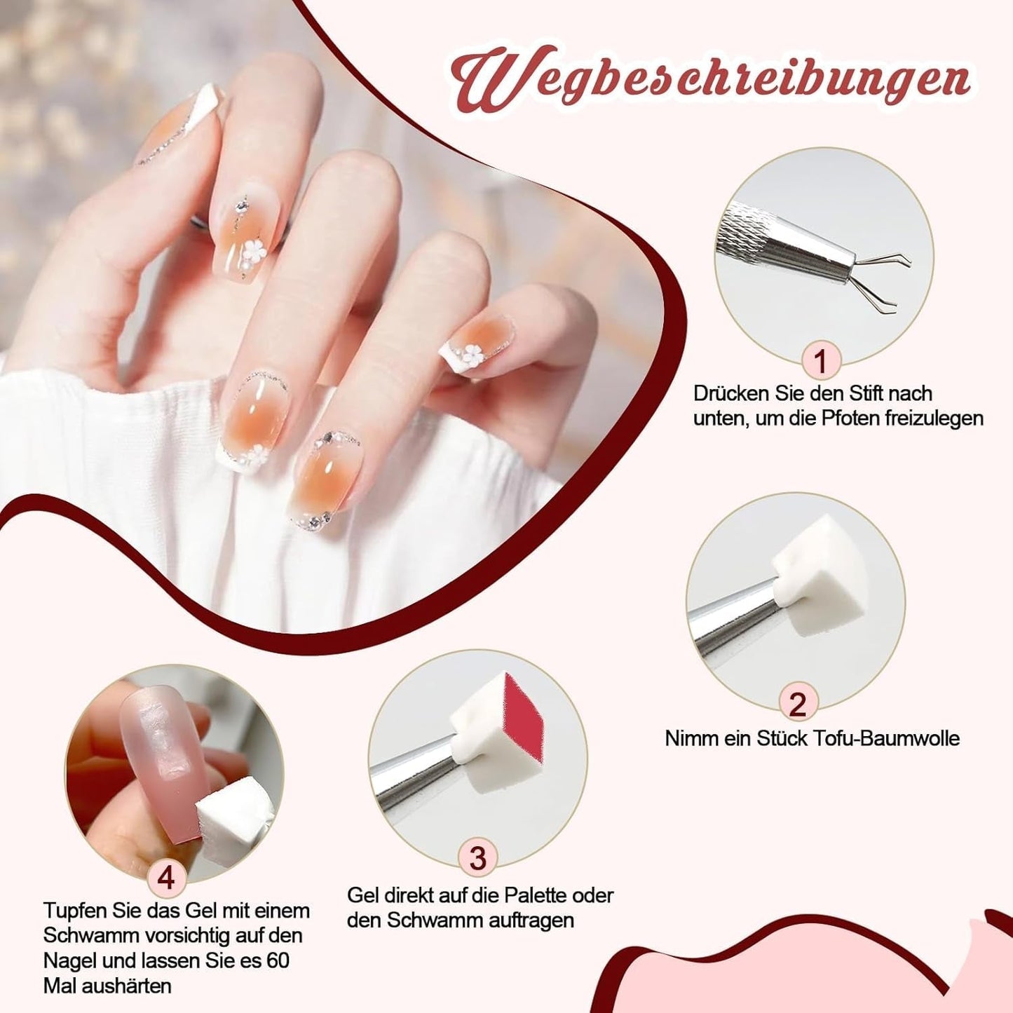 KASURE 300 Stück Nail Art Schwamm, Metall Mit Greifer Nagel Pinsel, Nageldesign Tilbehør Für Nail Art, Schwammpinsel Für Farbverlaufs-Nageldesign