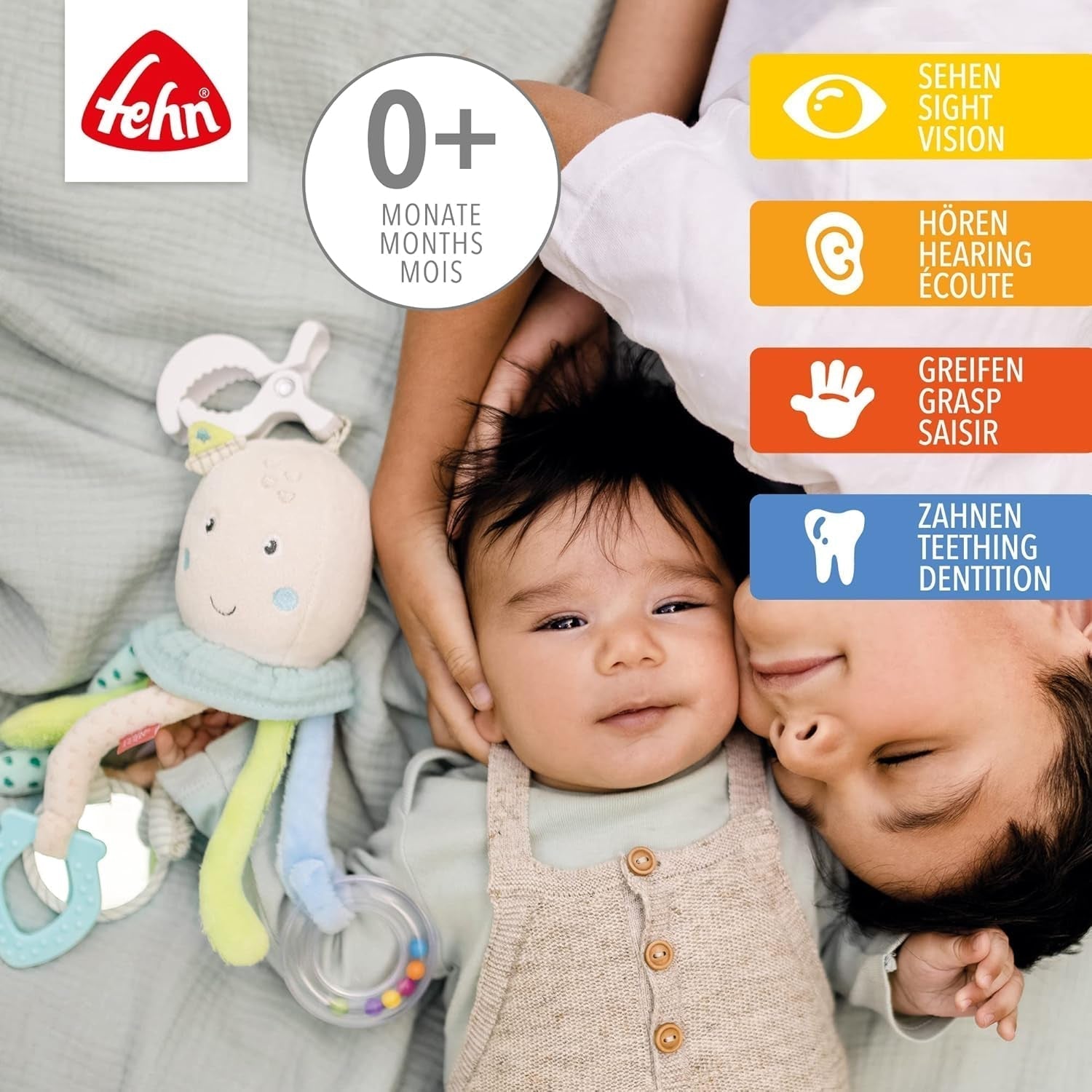 Fehn Octopus Activity Toy - Baby Motor Skills Legetøj til klapvogne og Bright Starts, Oball, Rangle Legetøj med Grib Bolde til at gå, Interaktivt Baby Legetøj Bebe Toys Naty Shop
