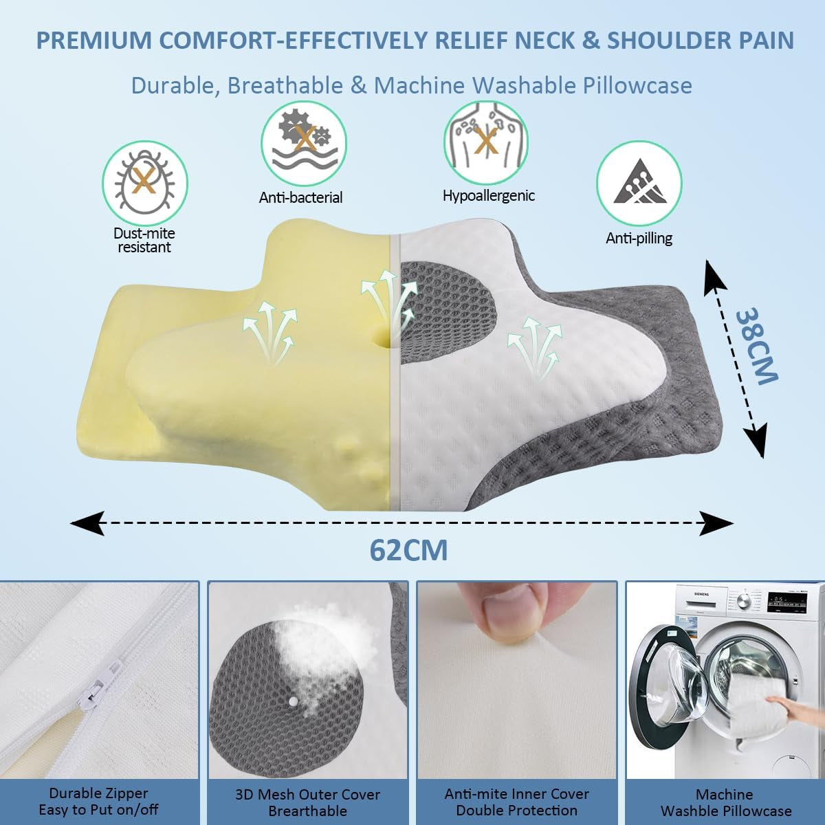 Topmener Memory Foam Ortopædisk Pude, Justerbar Nakkepude, Sommerfugleformet Ergonomisk Ortopædisk Pude til Nakkestøtte under Søvn, Sovepude til Ryg og Mave Sovende Cervikale Ortopædiske Puder Naty Shop