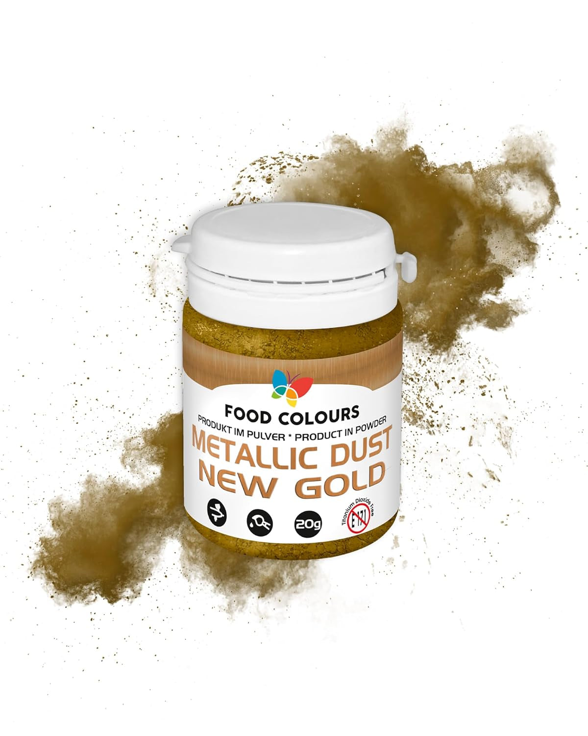 Madfarve Madfarvepulver med metallisk effekt, ORIGINAL GULD 20G madfarve – Ideel til dekoration af kager, tærter, sukkerpastaer, småkager og drikkevarer.