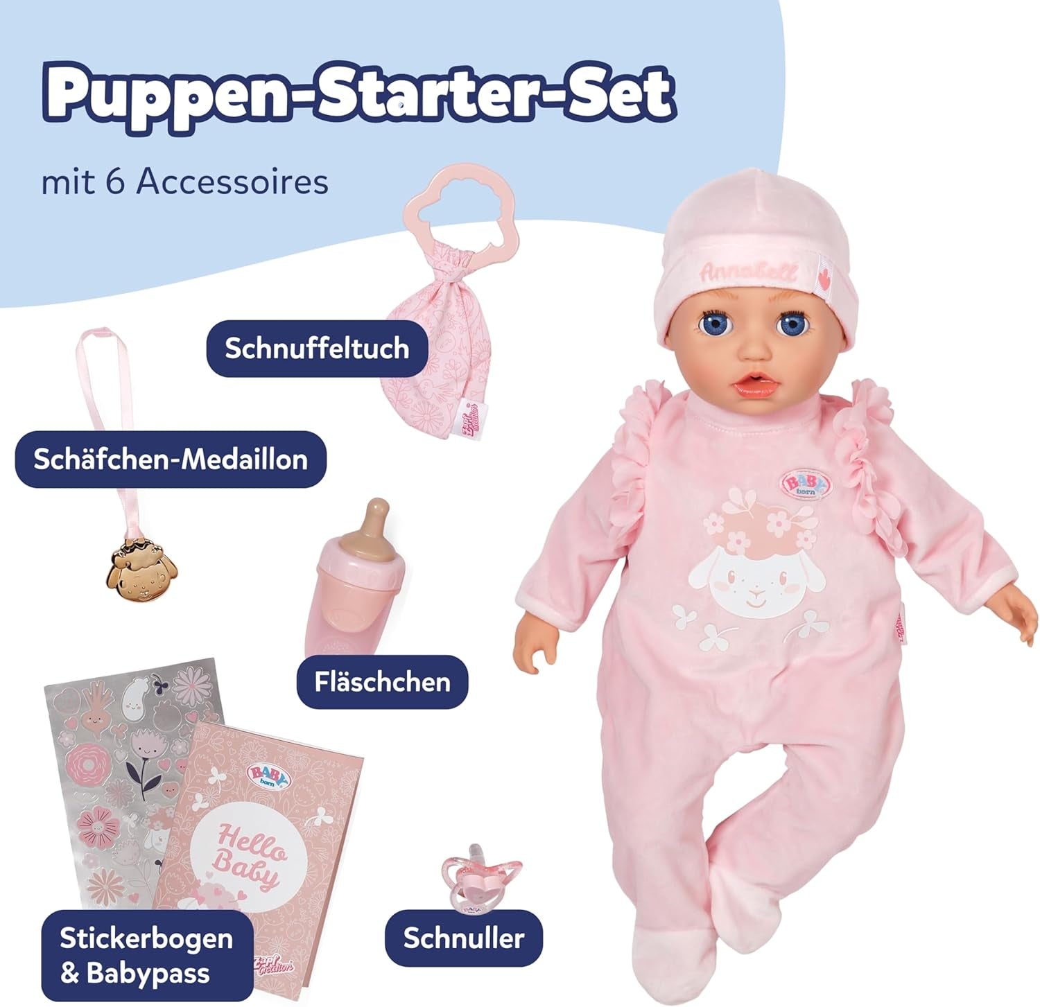 BABY Born Annabell 43 cm - Blød dukke med 7 elektroniske funktioner og lyd - Velegnet til børn fra 3 år og opefter - Dukken inkluderer tilbehør - Kræver batterier