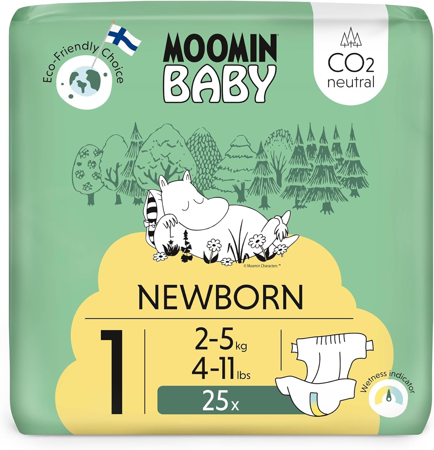 Moomin Baby Eco bleer, str. 3, 5-8 kg, 48 stykker, Premium bløde bleer | Blød og hudvenlig, åndbar, absorberende, ingen unødvendige kemikalier |