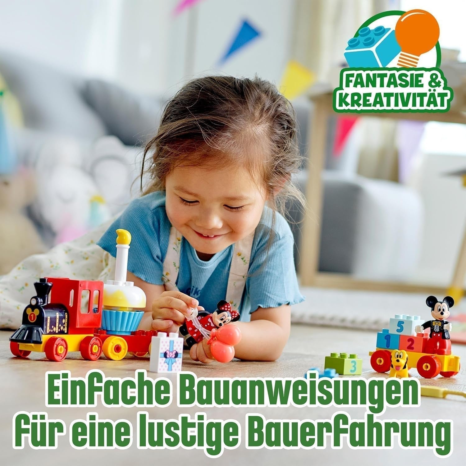 LEGO 10941 DUPLO Disney Mickey og Minnie fødselsdagstog, legetøjstog med kage og balloner, gave til børn 2 år og ældre Byggesæt Besuche den LEGO-Store