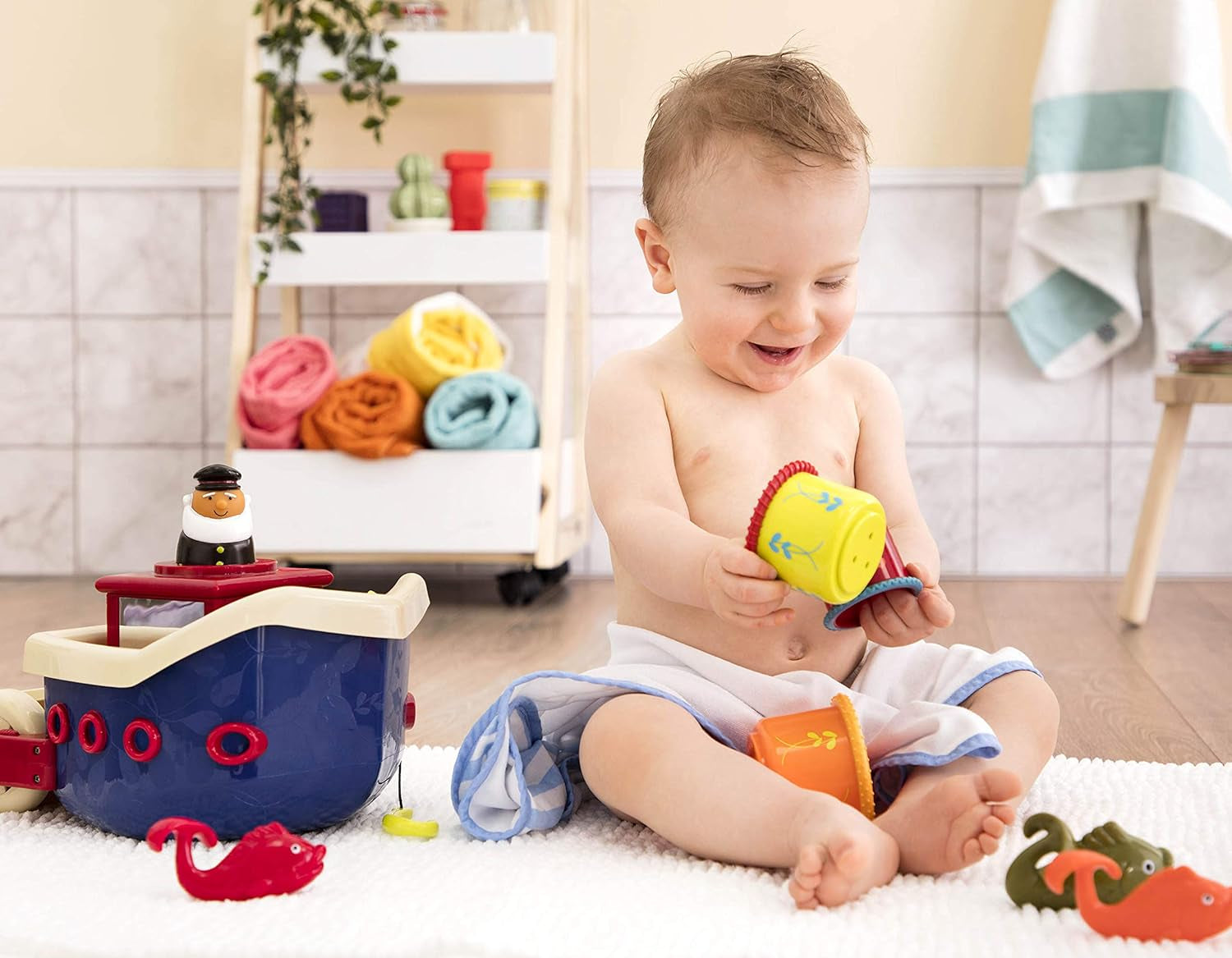 B. legetøj 13 styks badekar legetøj til børn med båd, stable kop, fisk, fiske legetøj til børn badekar fra 1 år Legetøj Bebe Naty Shop