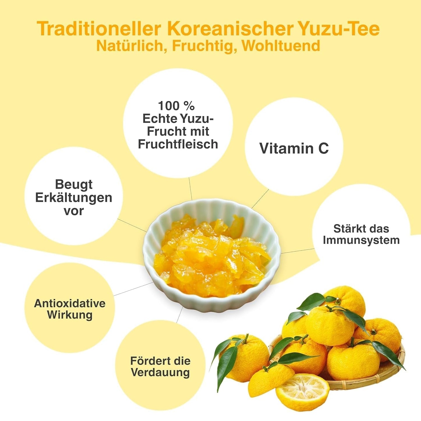 Easycookasia koreansk drik – Yuzu te | Frugtagtig, sød og citrus | Med vitamin C | Til te, limonade, cocktails og desserter | Oplev asiatisk tekultur (500 g)