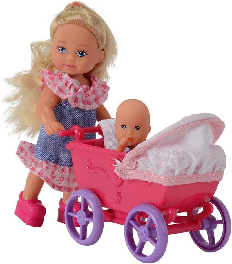 Simba 105736241 Evi Love Walk Doll 2 Assorted Evi Dukke med babydukke med dukkeklapvogn Inkl. tilbehør Modedukke 12 cm til børn fra 3+