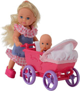 Simba 105736241 Evi Love Walk Doll 2 Assorted Evi Dukke med babydukke med dukkeklapvogn Inkl. tilbehør Modedukke 12 cm til børn fra 3+