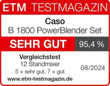 CASO B 1800 Powerblender-Set - Standmixer, 28.000 U/Min, Glasbeholder 1,75 L, Inkl. Trinkflasche Und Zerkleiner, Mixer Testsieger Mit Sehr Gut, Edelstahl Naty Shop