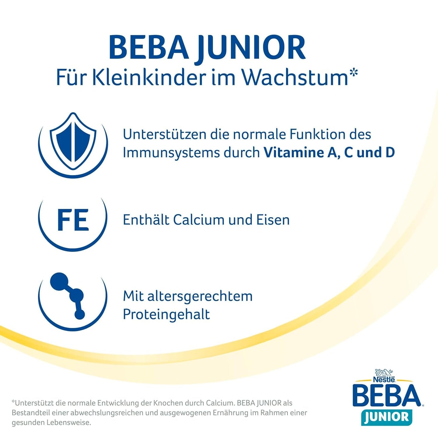 BEBA Junior 1+ mælkedrik fra 1 år, med HMO, alderssvarende proteinindhold, kun laktose, ingen palmeolie, ingen fiskeolie, småbørnsmad, babymælkpulver, pakke med 6 (6 x 800 g)