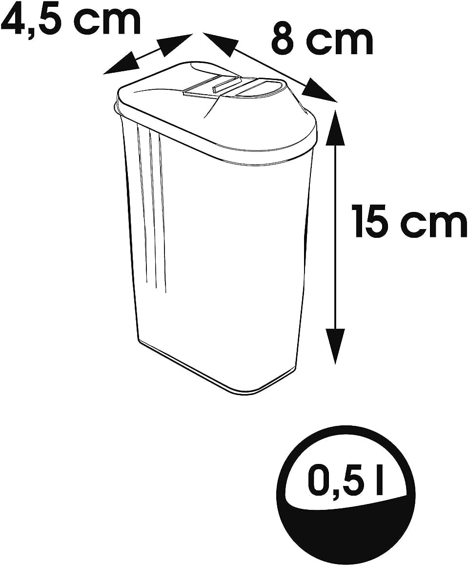 keeper hældeboks til tørre forsyninger, trinløst justerbart doseringslåg, plastik, 500 ml, 8 x 4,5 x 15 cm, Paola, hvid Madopbevaringsbokse Naty Shop