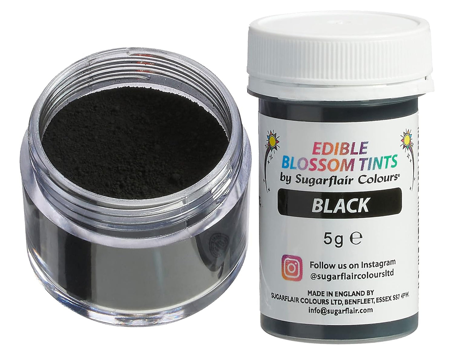 Sugarflair Blossom Tint Dust Black Food Coloring Powder - Madfarvepulver til kagepynt, fondant, glasur, chokolade, smørcreme, macarons og mere - 5G