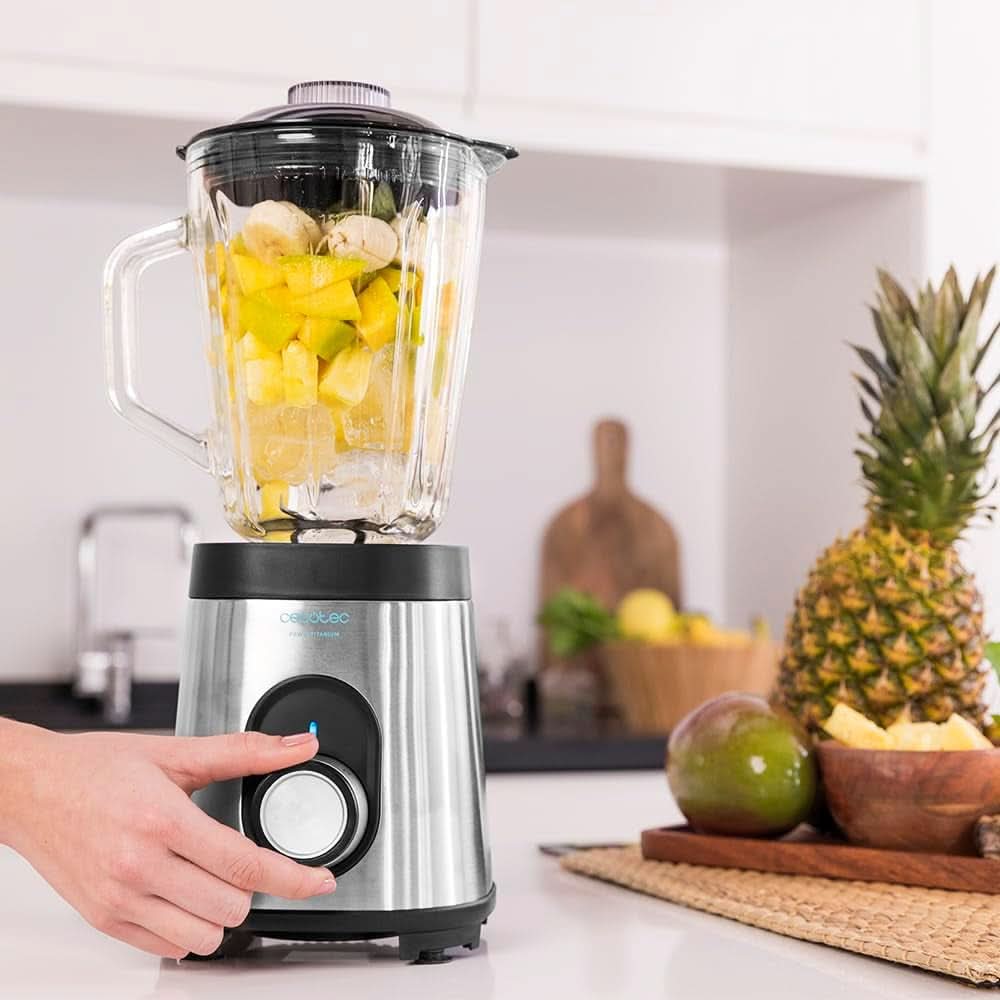 Cecotec Mixer Glas Power Schwarz Titan 1000 INOX. 1000 W, Edelstahlgehäuse, 6-Blatt-Blatt Mit Schwarzer Titanbeschichtung, 1,5-L-Glaskrug, 5 Geschwindigkeiten [Energieeffizienzklasse a +] Kitchen Naty Shop